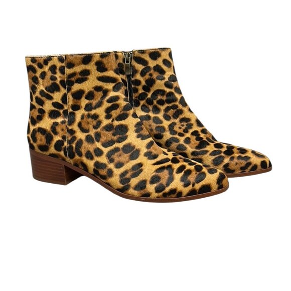 J Crew Leopard Calf Hair Ankle Boots Walker Booties Size 9 1/2 - Picture 1 of 7